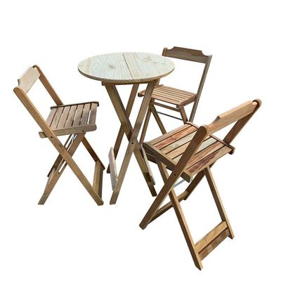 Kit 6 Jogos De Mesas Bistrô De Madeira Dobrável Com 3 Banquetas - Crua