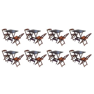 Kit 8 Conjuntos De Mesa Dobravel Com 2 Cadeiras De Madeira 70X70 - Imbuia - Marrom