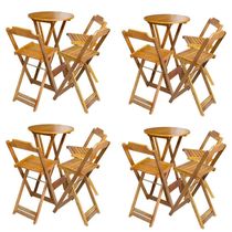 Kit 4 Jogos De Mesa Bistrô De Madeira Dobrável Com 3 Banquetas - Mel