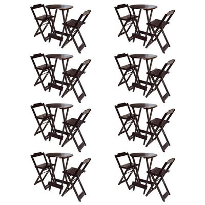 Kit 8 Jogos De Mesa Bistrô De Madeira Com 2 Cadeiras Dobravel Tabaco - Marrom