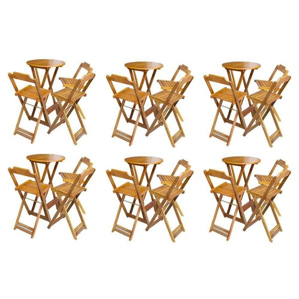 Kit 6 Jogos De Mesa Bistrô De Madeira Dobrável Com 3 Banquetas - Mel