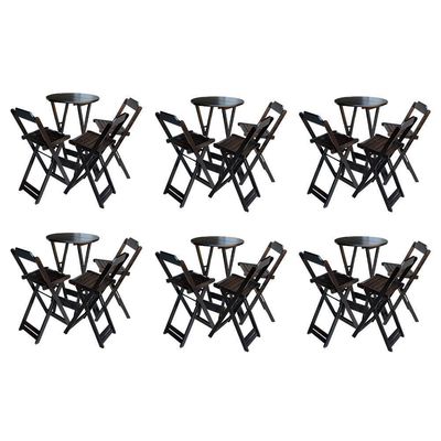 Kit 6 Jogos De Mesa Bistrô De Madeira Dobrável Com 3 Banquetas - Tabaco