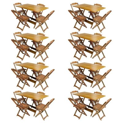 Kit 8 Jogos De Mesa Com 4 Cadeiras De Madeira Dobravel 120X70 - Mel - Amarelo