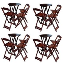 Kit 4 Conjuntos De Mesa Bistrô Dobravel Em Madeira Maciça Com 3 Banquetas Altas - Imbuia - Marrom