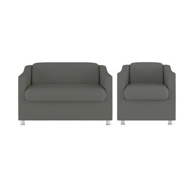 Kit Poltrona Tilla Recepção + Namoradeira Sala, Quarto Suede cinza