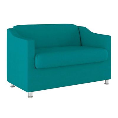 Kit Poltrona Tilla Recepção + Namoradeira Sala, Quarto Suede azul Turquesa