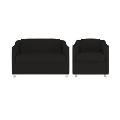 Kit Poltrona Tilla Recepção + Namoradeira Sala, Quarto Suede preto