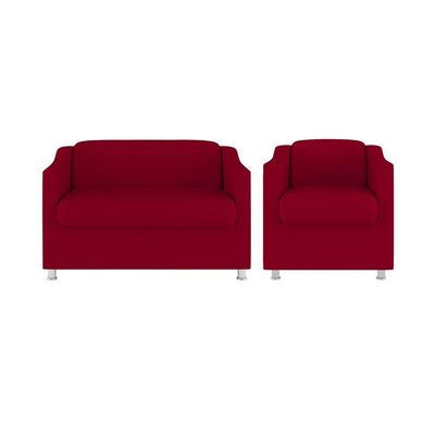 Kit Poltrona Tilla Recepção + Namoradeira Sala, Quarto Suede vermelho