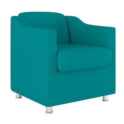 Kit Poltrona Tilla Recepção + Namoradeira Sala, Quarto Suede azul Turquesa