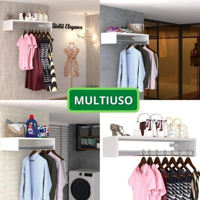 Cabideiro De Parede Arara Porta Roupas Quarto Closet Branco