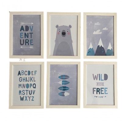 Quadro Infantil Urso 6 Un A4 Vidro E Pendurador