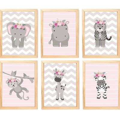 Quadro Infantil Menina 6 Un A4 Vidro E Pendurador