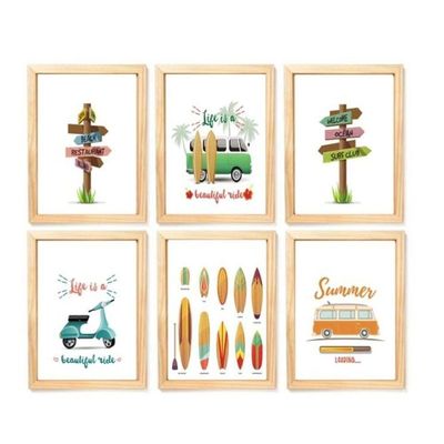 Quadro Infantil Surf 6 Un A4 Vidro E Pendurador