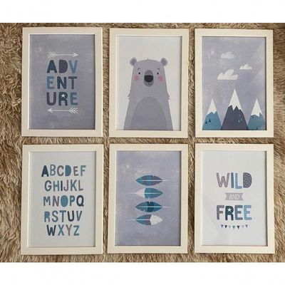 Quadro Infantil Urso 6 Un A4 Vidro E Pendurador