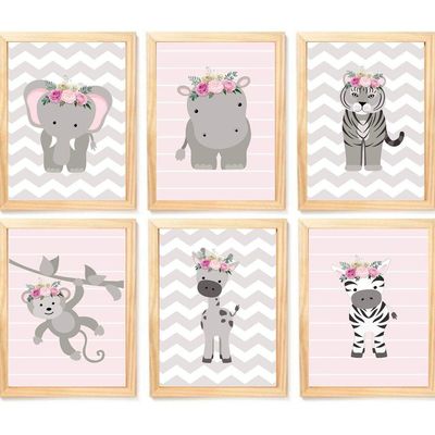 Quadro Infantil Menina 6 Un A4 Vidro E Pendurador