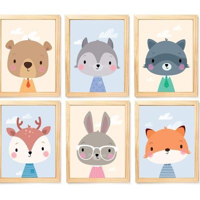 Quadro Infantil Menina 6 Un A4 Vidro E Pendurador