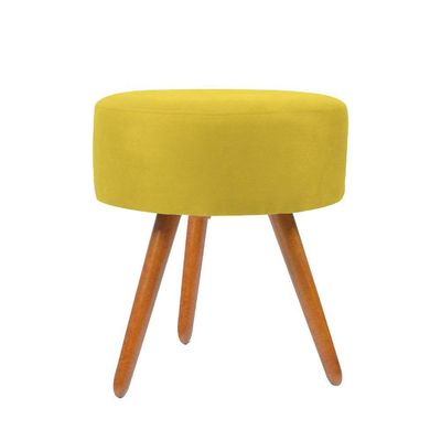 Puff Banqueta Redondo Para Camarim Suede Pés Palito Amarelo