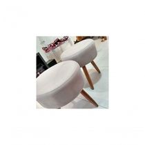 17000558793485 Puff Banqueta Magnus Redondo Suede Bege Pés Castanho Palito para Hall de Entrada E Sala