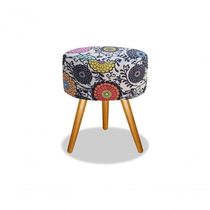 Puff Suede Mandala Branca Pés Palitos para Sala Recepção