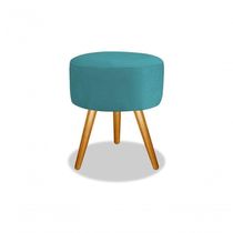 17000557353332 Puff Banqueta Magnus Redondo Azul Tiffany Pés Castanho Top