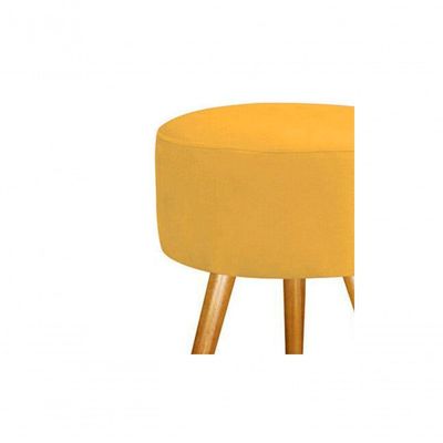 Combo Puff Banqueta Magnus Redondo Amarelo Pés Castanho