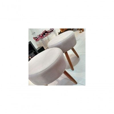 Combo 02 Puff Magnus Redondo Suede Bege Pés Palito Castanho