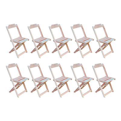 Kit 10 Cadeiras De Madeira Dobravel Sem Pintura/Crua - Marrom
