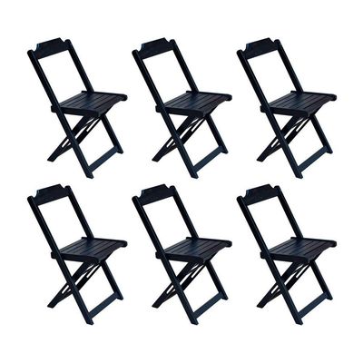 Kit 6 Cadeiras De Madeira Dobravel Preto - Preto