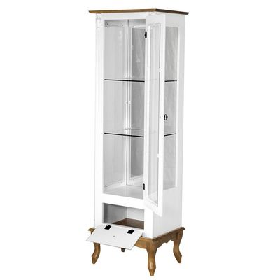 Cristaleira Vitrine Espelhada Antique Média 1 Porta 2 Prateleiras de Vidro e 1 Gaveta 1079e Branca