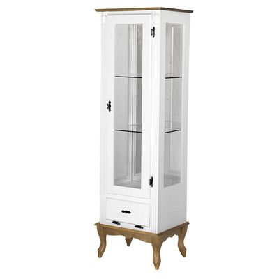 Cristaleira Vitrine Espelhada Antique Média 1 Porta 2 Prateleiras de Vidro e 1 Gaveta 1079e Branca