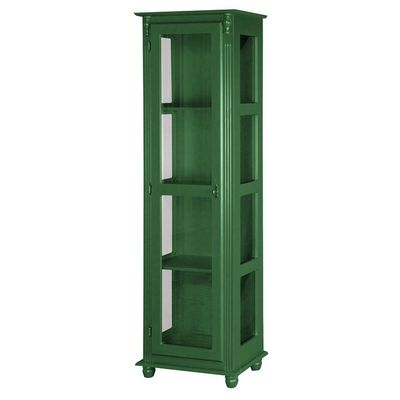 Cristaleira Torre Lateral Com 1 Porta de Vidro e 3 Prateleiras 108 Verde Musgo