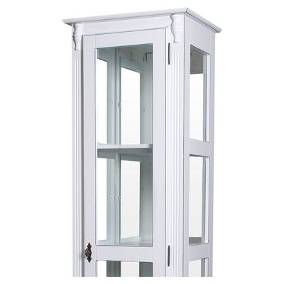 Cristaleira Torre Lateral Com 1 Porta de Vidro e 3 Prateleiras Com Espelhos 1077-e Branca