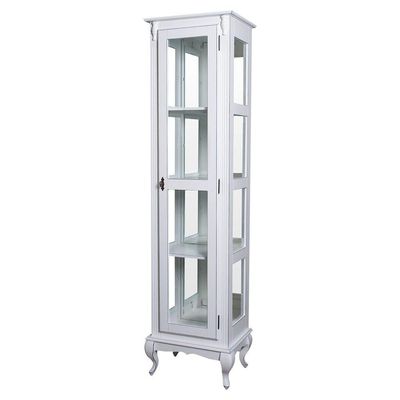 Cristaleira Torre Lateral Com 1 Porta de Vidro e 3 Prateleiras Com Espelhos 1077-e Branca