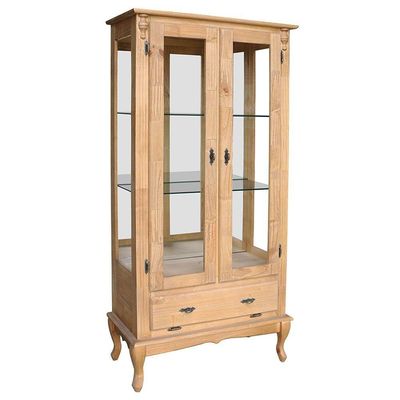 Cristaleira Vitrine Espelhada Antique Média 2 Portas 2 Prateleiras de Vidro 1 Gaveta Garapa Verniz