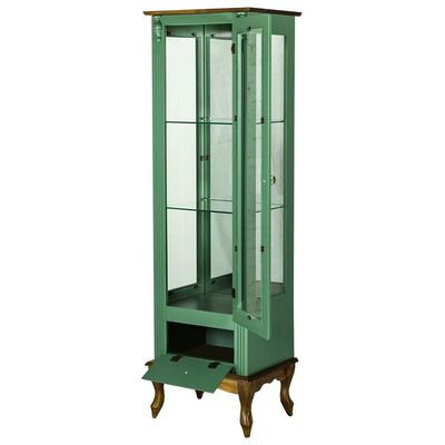 Cristaleira Vitrine Espelhada Antique Média 1 Porta 2 Prateleiras de Vidro 1 Gaveta 1079e Verde Chá