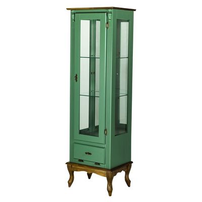 Cristaleira Vitrine Espelhada Antique Média 1 Porta 2 Prateleiras de Vidro 1 Gaveta 1079e Verde Chá