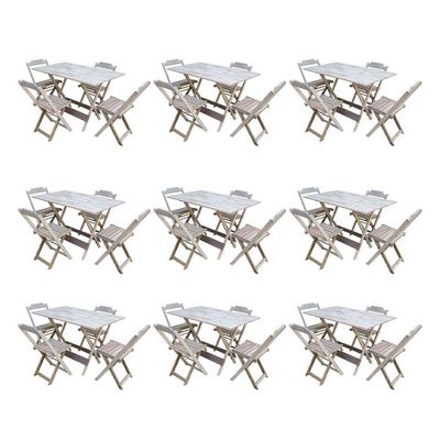 Kit 9 Conjuntos De Mesa Dobravel Com 4 Cadeiras De Madeira 120X70 Para Restaurante E Bar - Sem Pintu