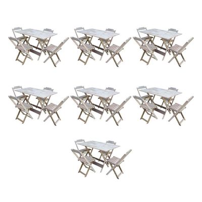 Kit 7 Conjuntos De Mesa Dobravel Com 4 Cadeiras De Madeira 120X70 Para Restaurante E Bar - Sem Pintu
