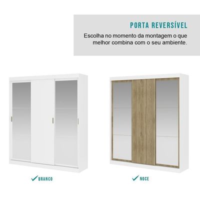 Guarda Roupa Solteiro 3 Portas 4 Gav 2 Espelhos Branco