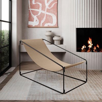 Espreguiçadeira Industrial Luxo Arpoador Tecido Suede Bege - Cor: Bege
