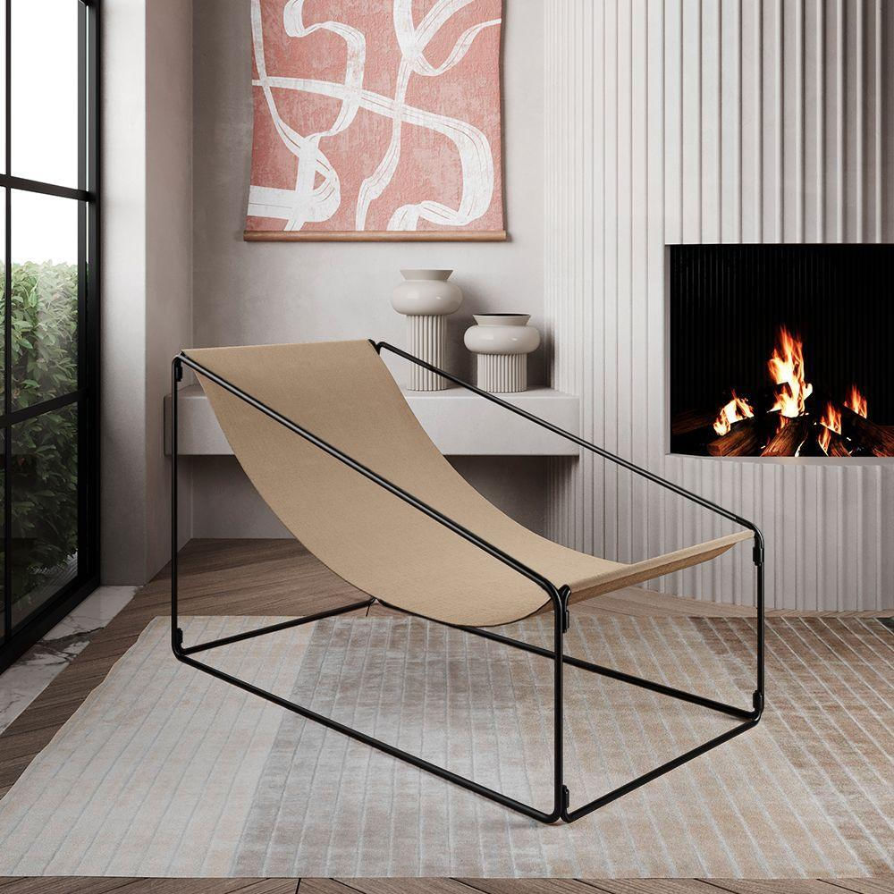 Espreguiçadeira Industrial Luxo Arpoador Tecido Suede Bege - Cor: Bege