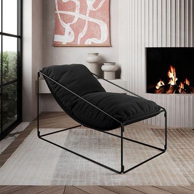 Espreguiçadeira Industrial Luxo Arpoador Com Almofada Preta - Cor: Preto