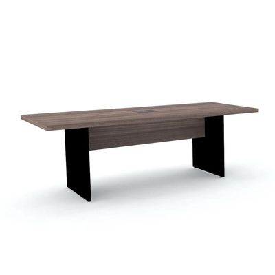 Mesa De Reunião Com Caixa De Tomada Retangular 200 X 90 Cm Pé Painel Pe40 Em Mdp Walnut Base Preta