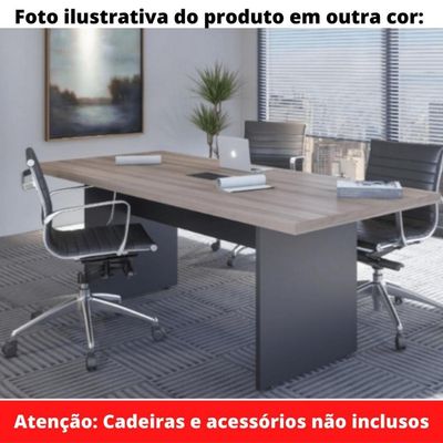 Mesa De Reunião Com Caixa De Tomada Retangular 200 X 90 Cm Pé Painel Pe40 Em Mdp Walnut Base Preta