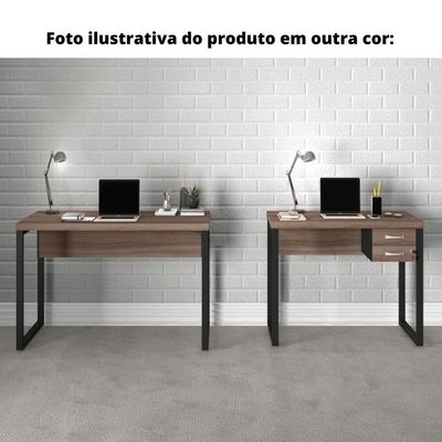 Mesa De Escritório Pé Tubular Pe40 Em Mdp 134 X 60 Cm Cor Walnut Base Preta