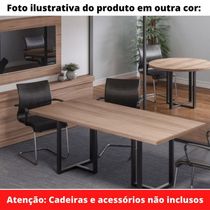Mesa De Reunião Retangular 260 X 120 Cm Pé Tubular Pe25 Em Mdp Walnut Base Branco