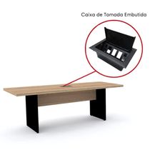 Mesa De Reunião Com Caixa De Tomada 200 X 90 Cm Pé Painel Pe40 Em Mdp Noce Naturalle Base Preta