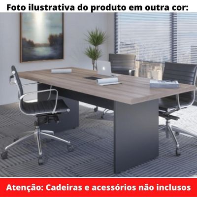 Mesa De Reunião Com Caixa De Tomada 200 X 90 Cm Pé Painel Pe40 Em Mdp Noce Naturalle Base Preta