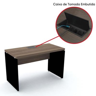 Mesa De Escritório Pé Painel Com Caixa De Tomada Pe40 Em Mdp 120 X 60 Cm Walnut Base Preta