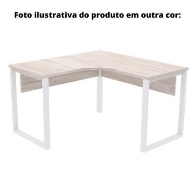 Mesa De Escritório Em L Pé Tubular Pe25 Em Mdp 155 X 155 X 60 Cm Cor Walnut E Base Branca